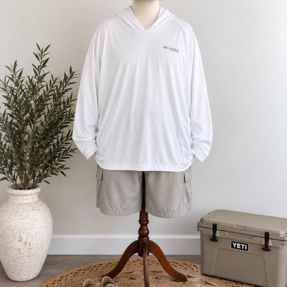Columbia PFG Omni-Shade White Long Sleeve Hooded Shirt – Men's 5XT / 5X Tall